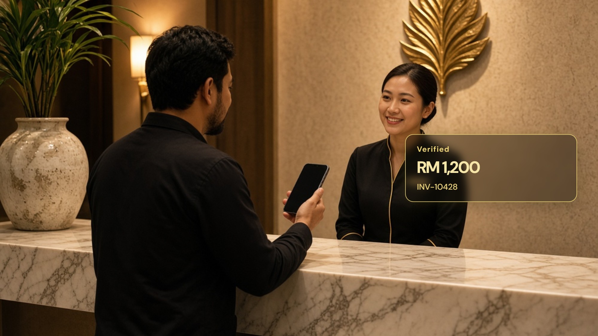 Payment verified for invoice INV-10428, RM 1,200.